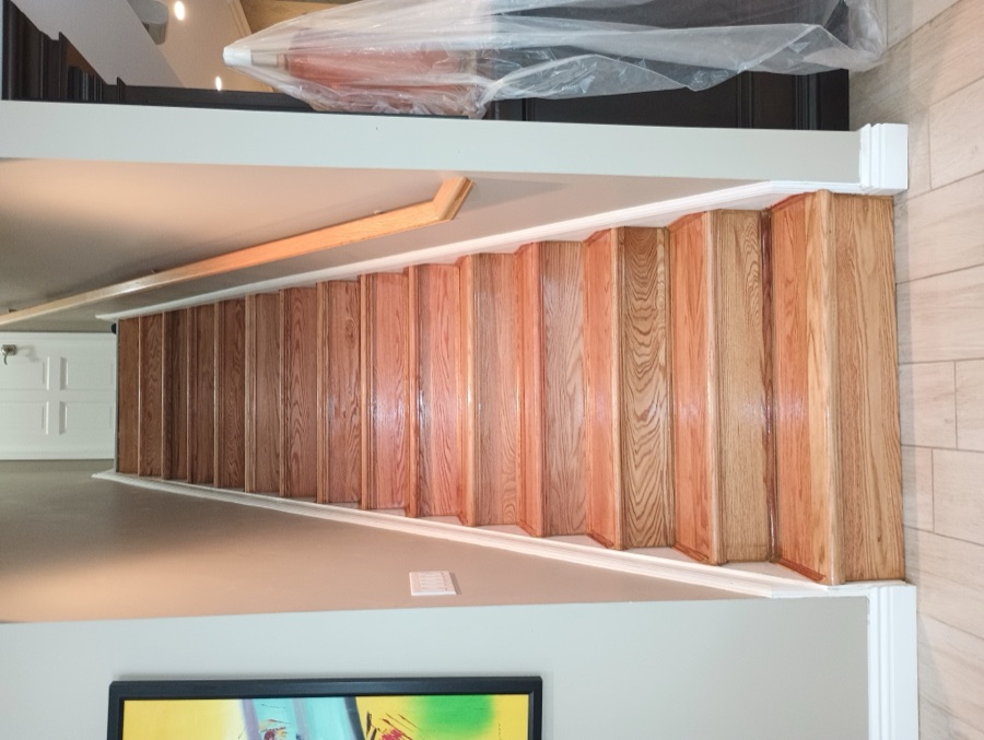 Refinished oak hardwood staircase and flooring